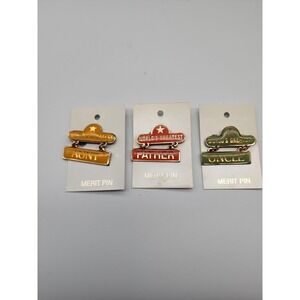 3 World's Greatest Father Aunt Uncle Dangle Pin Gold Tone Enamel Vintage 1978